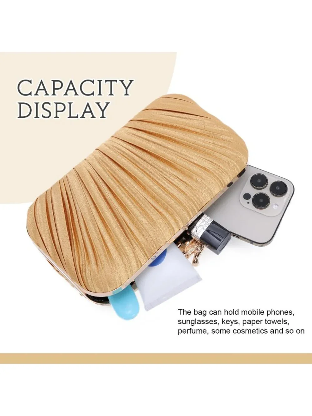 👜 Women's Dark Gold Evening Bag Pleated Clutch Bag with Chain for Wedding Party